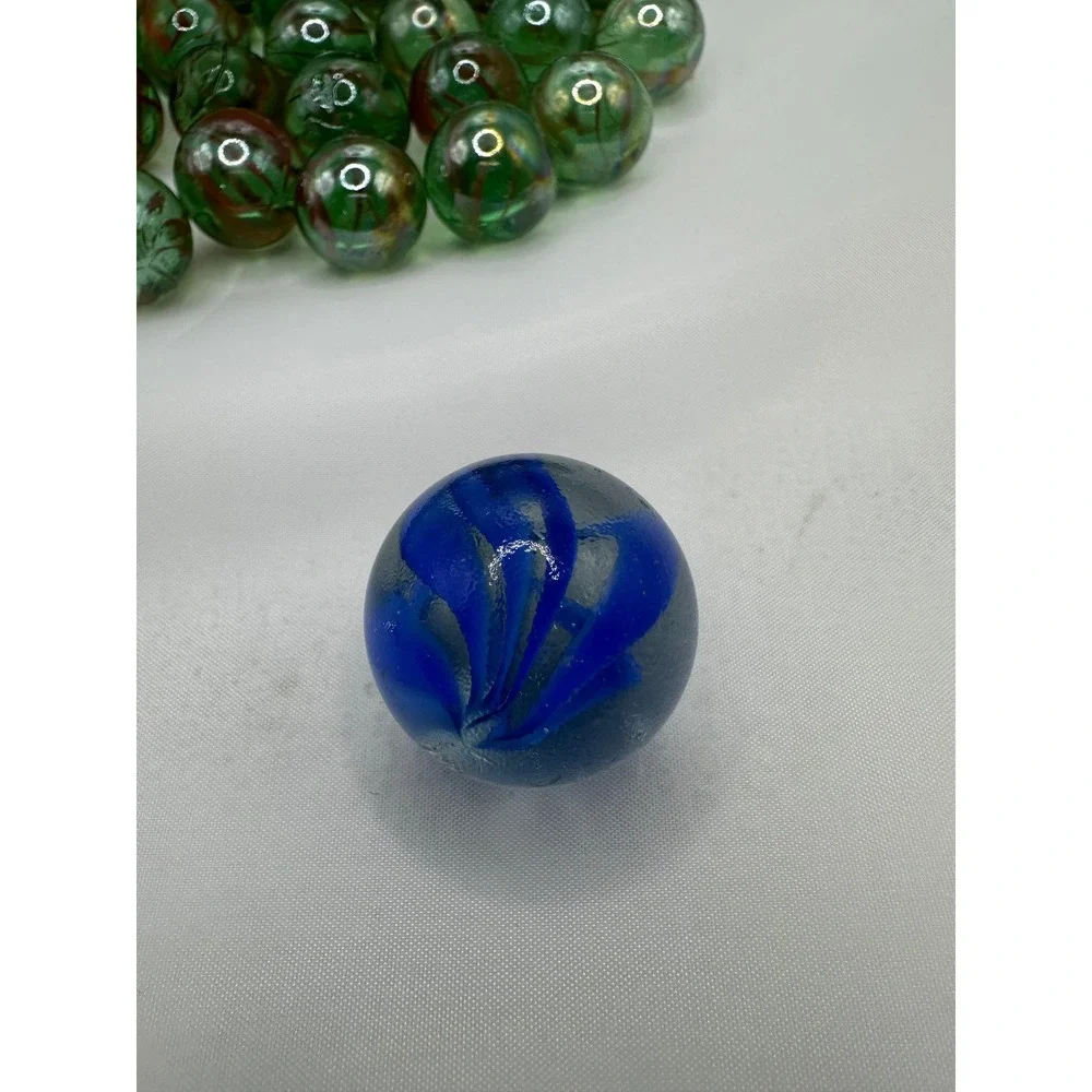 Vintage Glass‎ Marbles Lot 73 Green Swirl + Blue Shooter Mixed Sizes